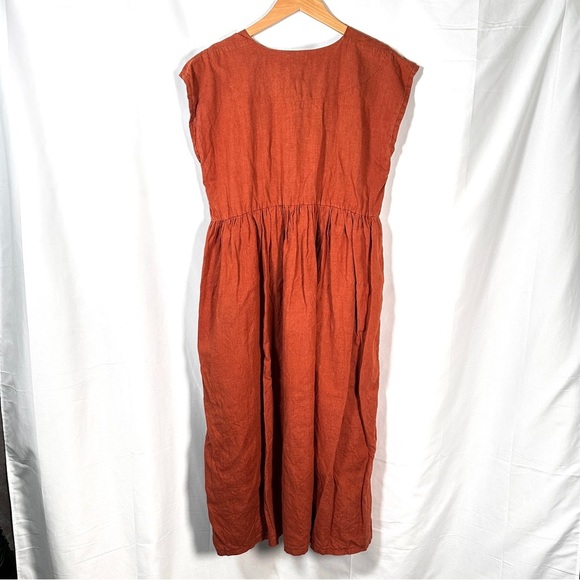 Linen Handmade Studio Linen Rust Midi Dress Pockets Cottagecore Lagenlook M/L - Picture 7 of 7